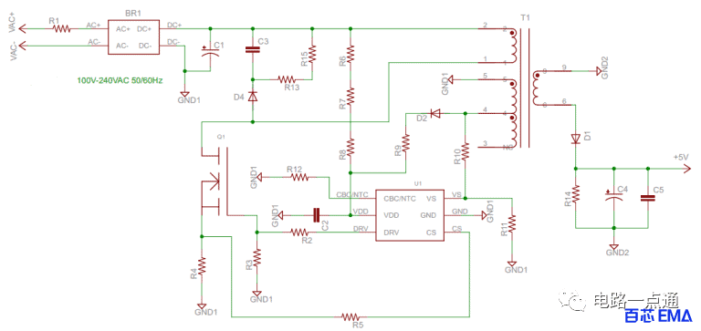 AC-DC 5W 充电器PCB设计（电路原理图、元器件清单、仿真）